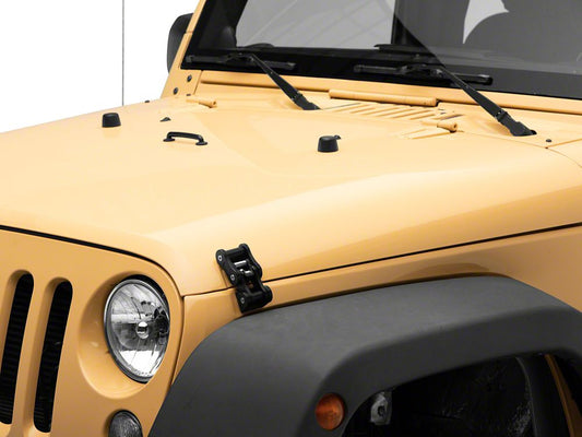 Jeep Licensed by RedRock Billet Aluminum Hood Catch Set with Jeep Logo (07-18 Jeep Wrangler JK)