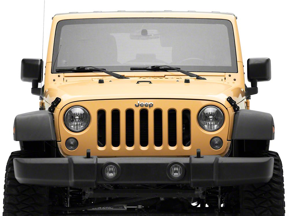 Jeep Licensed by RedRock Billet Aluminum Hood Catch Set with Jeep Logo (07-18 Jeep Wrangler JK)