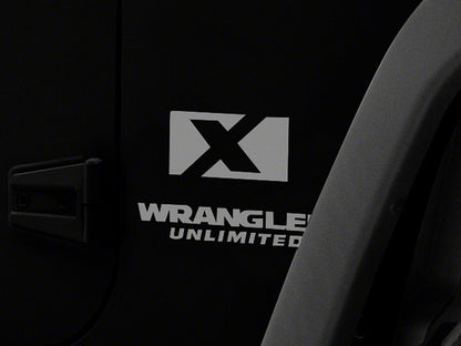 Jeep Licensed by RedRock X Logo with Wrangler Unlimited Decal; Silver (87-18 Jeep Wrangler YJ, TJ & JK)