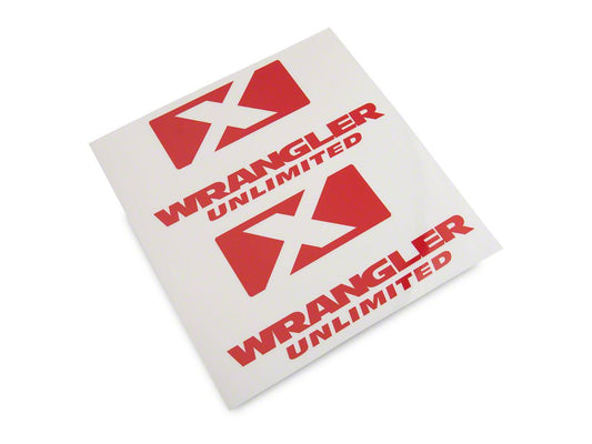 Jeep Licensed by RedRock X Logo with Wrangler Unlimited Decal; Red (87-18 Jeep Wrangler YJ, TJ & JK)