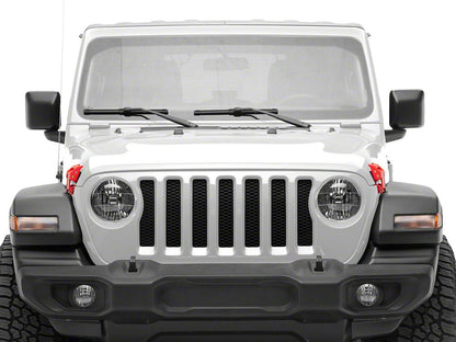 RedRock Old Glory Billet Hood Catch Kit; Red (07-25 Jeep Wrangler JK & JL)