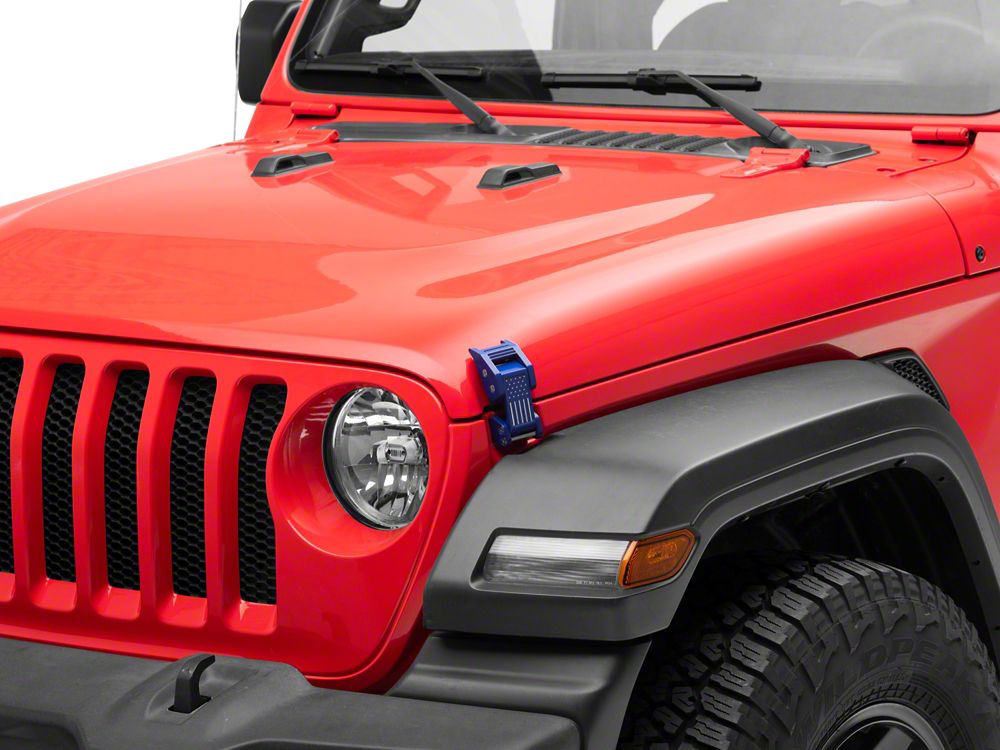 RedRock Old Glory Billet Hood Catch Kit; Blue (07-25 Jeep Wrangler JK & JL)
