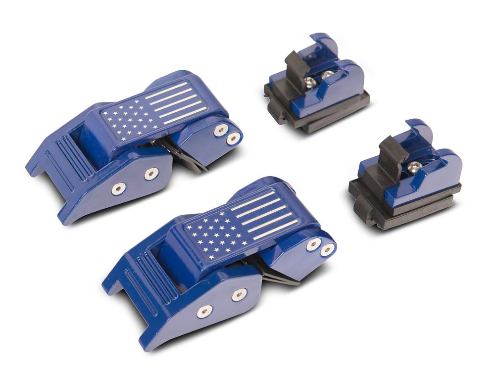 RedRock Old Glory Billet Hood Catch Kit; Blue (07-25 Jeep Wrangler JK & JL)