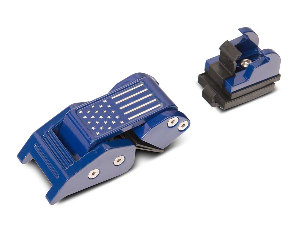 RedRock Old Glory Billet Hood Catch Kit; Blue (07-25 Jeep Wrangler JK & JL)