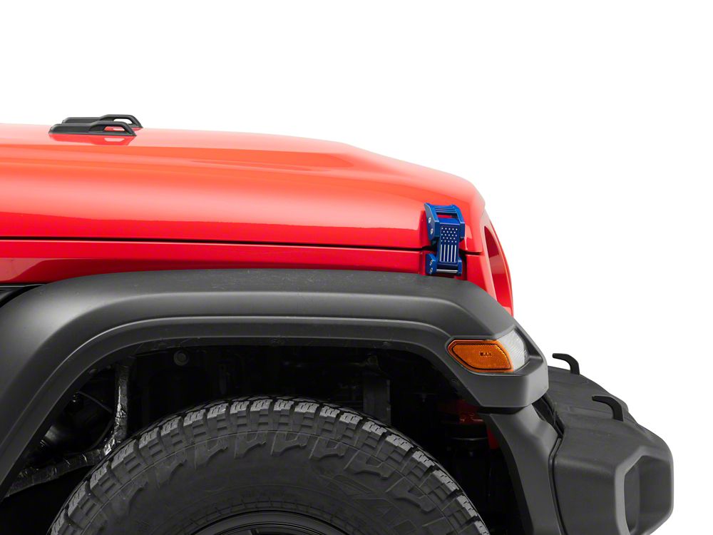 RedRock Old Glory Billet Hood Catch Kit; Blue (07-25 Jeep Wrangler JK & JL)