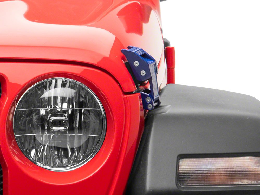 RedRock Old Glory Billet Hood Catch Kit; Blue (07-25 Jeep Wrangler JK & JL)
