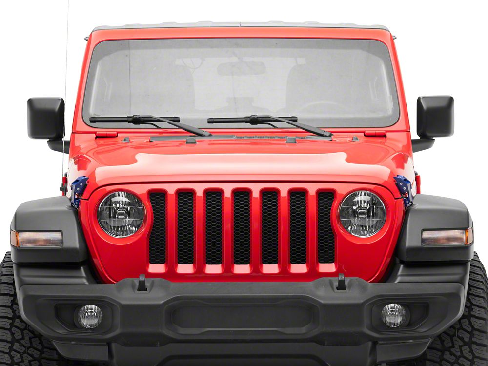 RedRock Old Glory Billet Hood Catch Kit; Blue (07-25 Jeep Wrangler JK & JL)