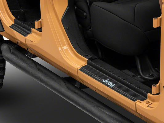 Jeep Licensed by RedRock Carbon Fiber Door Sill Decal; Metallic (07-18 Jeep Wrangler JK)