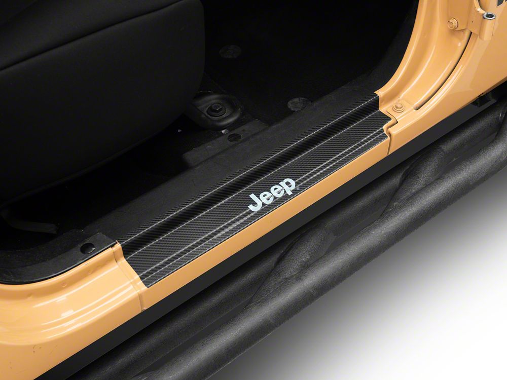 Jeep Licensed by RedRock Carbon Fiber Door Sill Decal; Metallic (07-18 Jeep Wrangler JK)