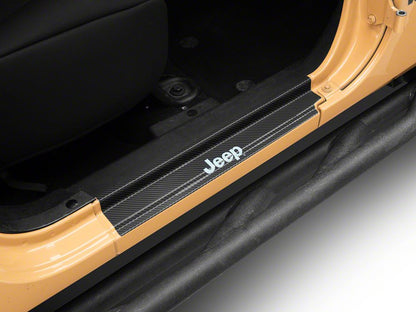 Jeep Licensed by RedRock Carbon Fiber Door Sill Decal; Metallic (07-18 Jeep Wrangler JK)