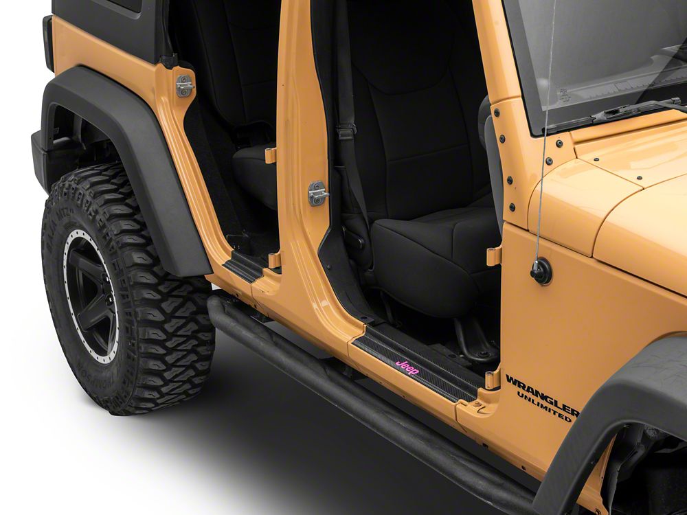 Jeep Licensed by RedRock Carbon Fiber Door Sill Decal; Pink (07-18 Jeep Wrangler JK)