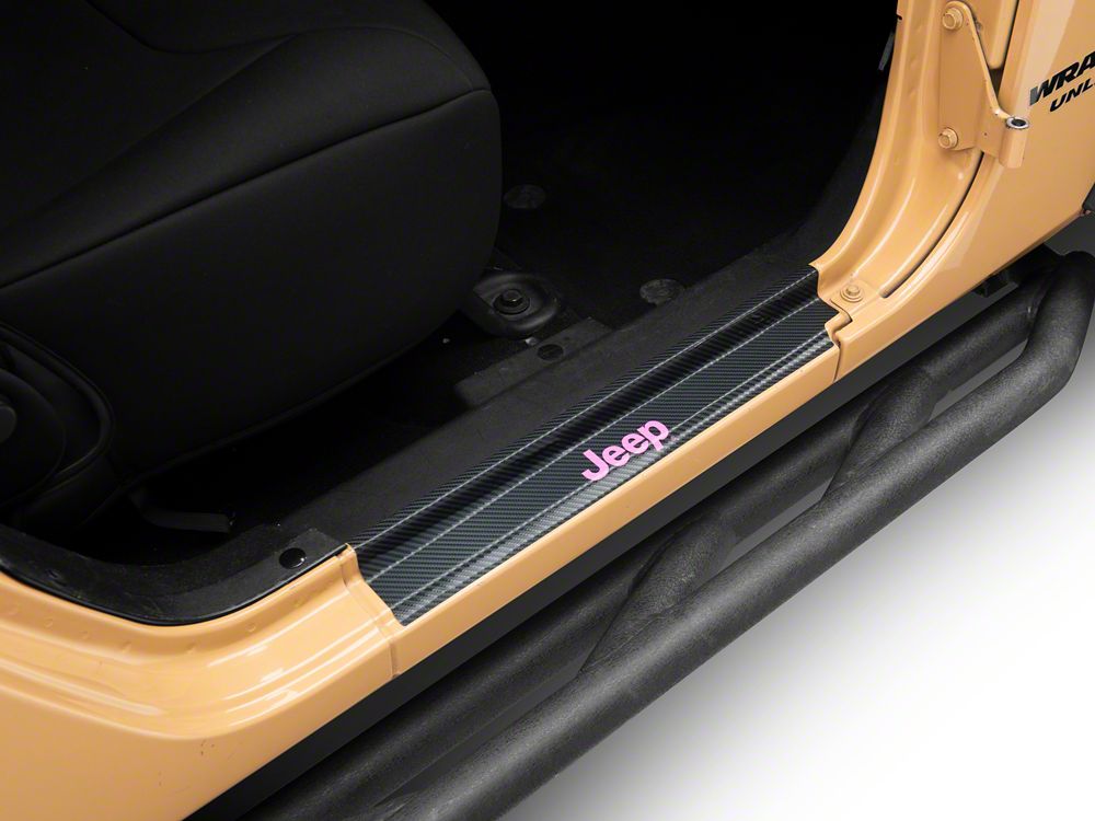 Jeep Licensed by RedRock Carbon Fiber Door Sill Decal; Pink (07-18 Jeep Wrangler JK)