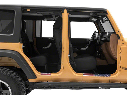 Jeep Licensed by RedRock Carbon Fiber Door Sill Decal; Real Flag (07-18 Jeep Wrangler JK)