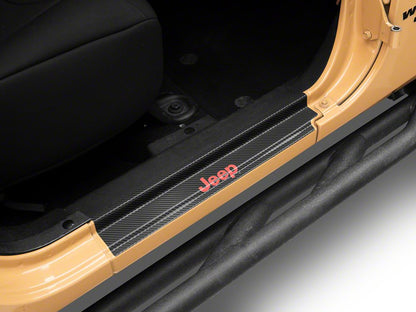 Jeep Licensed by RedRock Carbon Fiber Door Sill Decal; Red (07-18 Jeep Wrangler JK)