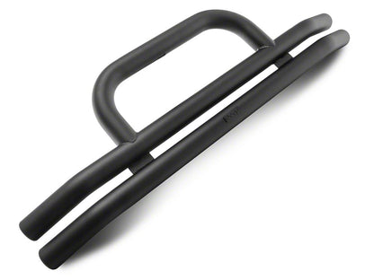 Jeep Licensed by RedRock Double Tubular Front Bumper with Classic Over-Rider Hoop and Jeep Logo; Textured Black (87-06 Jeep Wrangler YJ & TJ)
