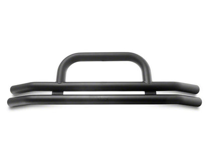 Jeep Licensed by RedRock Double Tubular Front Bumper with Classic Over-Rider Hoop and Jeep Logo; Textured Black (87-06 Jeep Wrangler YJ & TJ)