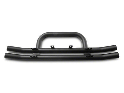 Jeep Licensed by RedRock Double Tubular Front Bumper with Classic Over-Rider Hoop and Jeep Logo; Textured Black (87-06 Jeep Wrangler YJ & TJ)