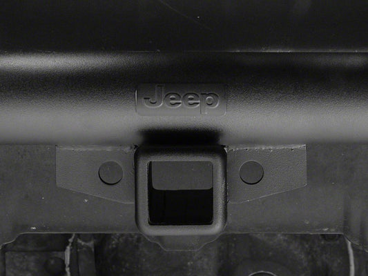 Jeep Licensed by RedRock Double Tubular Rear Bumper with Receiver Hitch and Jeep Logo; Textured Black (87-06 Jeep Wrangler YJ & TJ)
