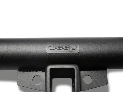 Jeep Licensed by RedRock Double Tubular Rear Bumper with Receiver Hitch and Jeep Logo; Textured Black (87-06 Jeep Wrangler YJ & TJ)