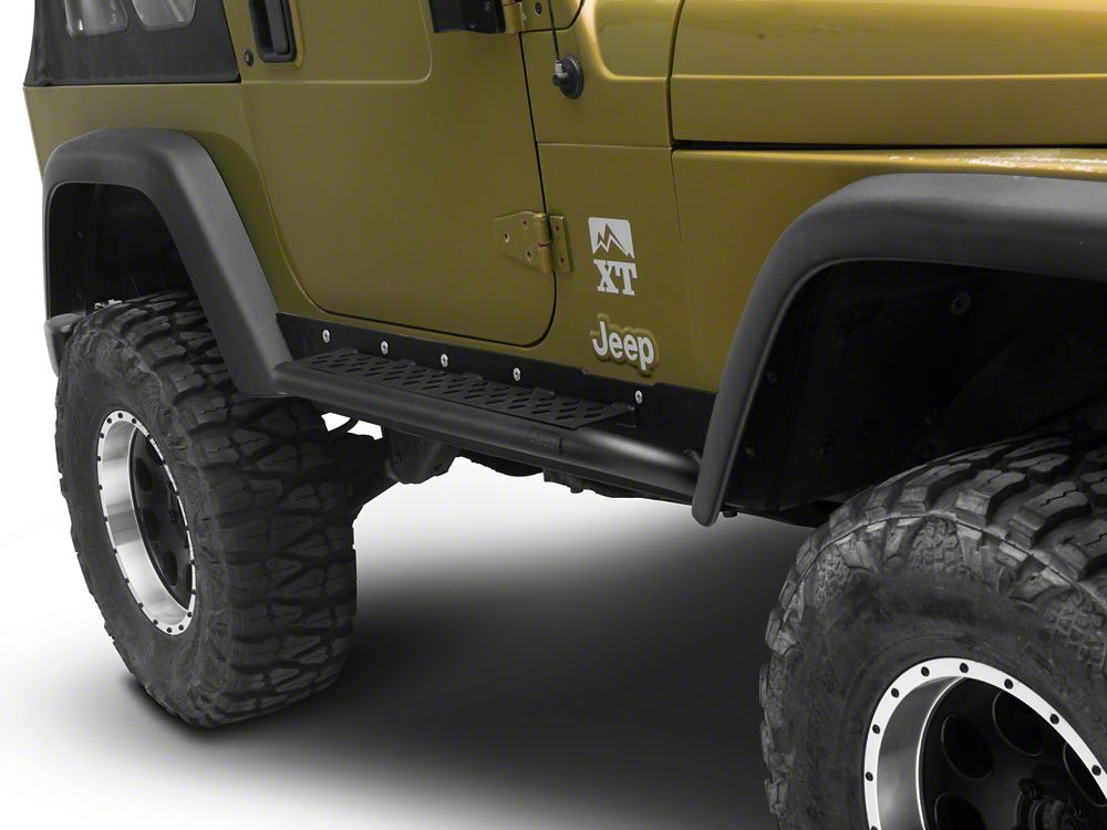 Jeep Licensed by RedRock Rocker Guards with Steps and Jeep Logo (97-06 Jeep Wrangler TJ, Excluding Unlimited)