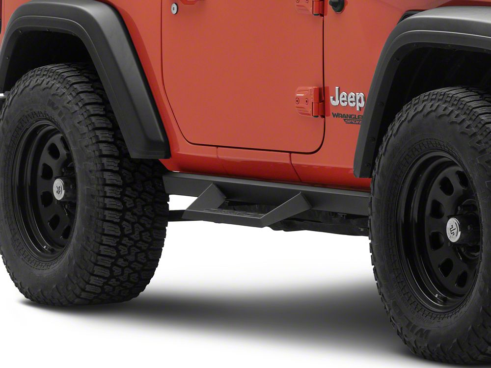RedRock 4-Inch Drop TC1 Running Boards; Textured Black (18-25 Jeep Wrangler JL 2-Door)