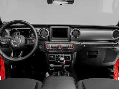 RedRock Billet Aluminum Headlight, HVAC and Radio Control Knob Trim Ring Set; Red (18-25 Jeep Wrangler JL)