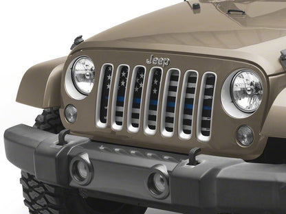 RedRock American Flag V2 Grille Insert; Blue and White (07-18 Jeep Wrangler JK)