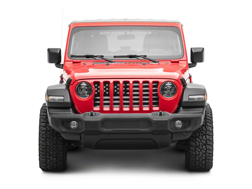 RedRock American Flag V2 Grille Insert; Black and White (18-25 Jeep Wrangler JL, Excluding Rubicon 392)