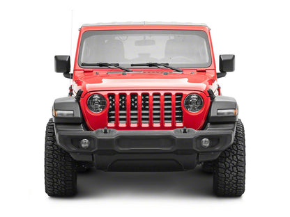 RedRock American Flag V2 Grille Insert; Black and White (18-25 Jeep Wrangler JL, Excluding Rubicon 392)