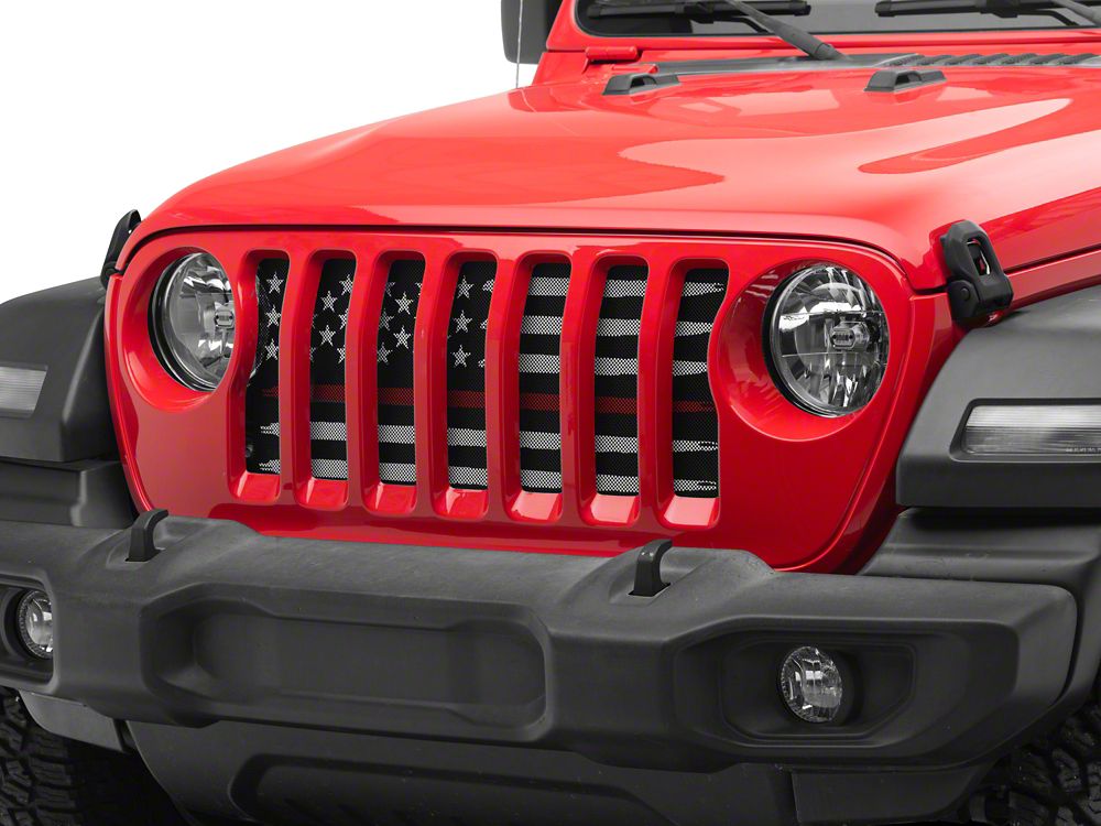 RedRock American Flag V2 Grille Insert; Red and White (18-25 Jeep Wrangler JL, Excluding Rubicon 392)