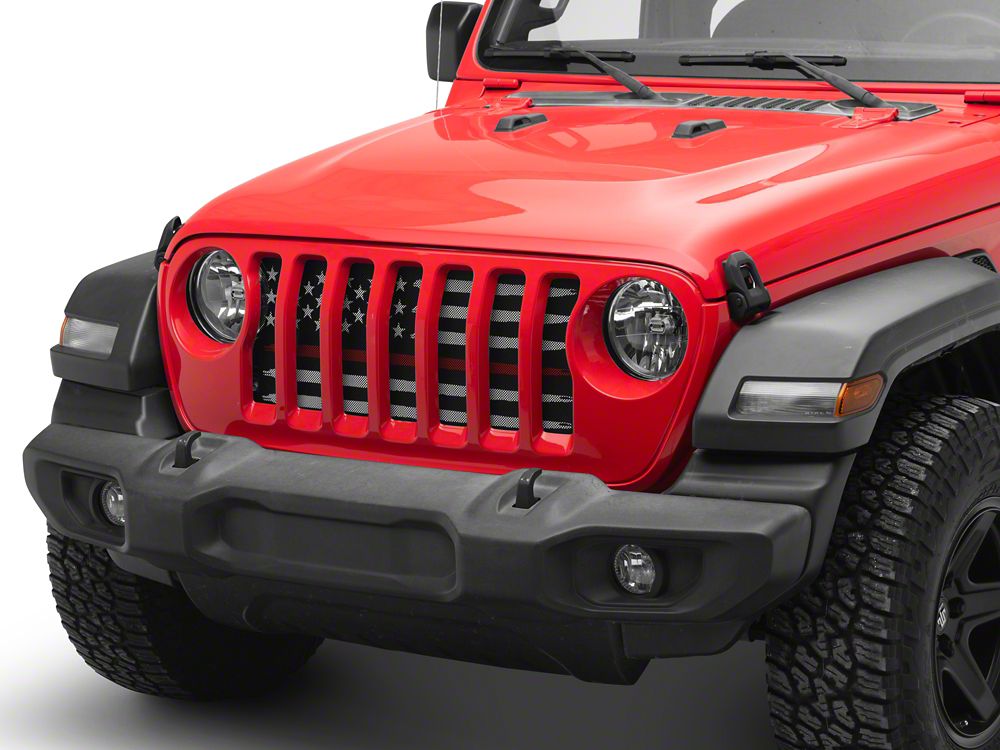 RedRock American Flag V2 Grille Insert; Red and White (18-25 Jeep Wrangler JL, Excluding Rubicon 392)