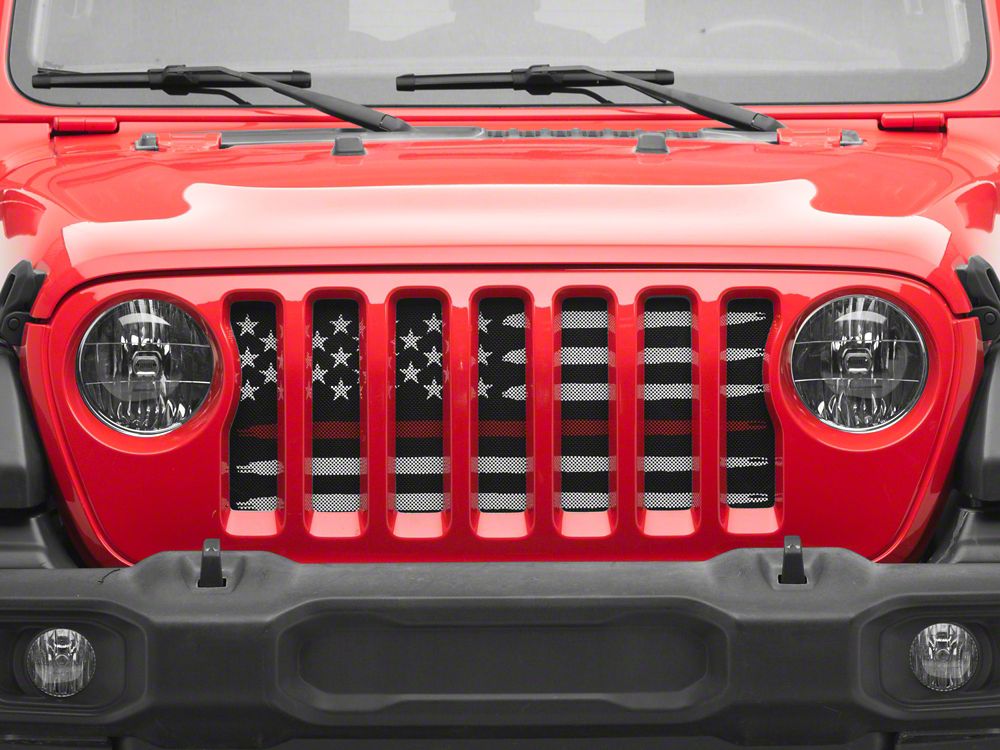 RedRock American Flag V2 Grille Insert; Red and White (18-25 Jeep Wrangler JL, Excluding Rubicon 392)