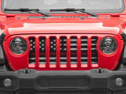 RedRock American Flag V2 Grille Insert; Red and White (18-25 Jeep Wrangler JL, Excluding Rubicon 392)