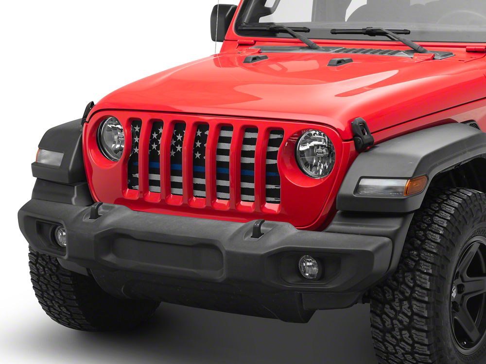 RedRock American Flag V2 Grille Insert; Blue and White (18-25 Jeep Wrangler JL, Excluding Rubicon 392)