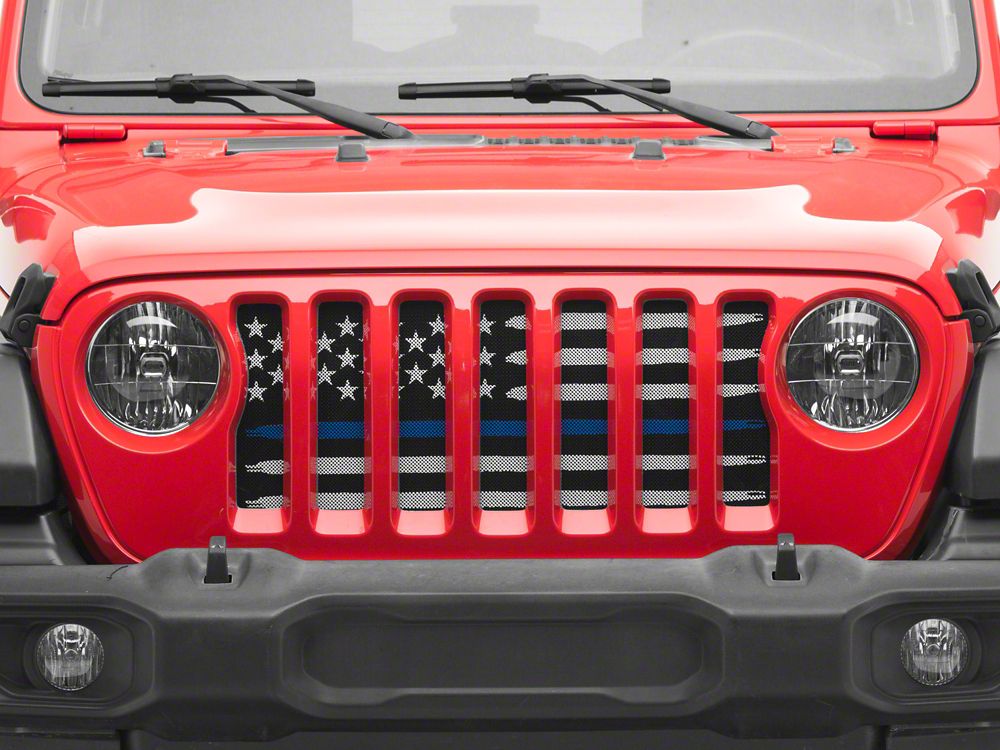 RedRock American Flag V2 Grille Insert; Blue and White (18-25 Jeep Wrangler JL, Excluding Rubicon 392)