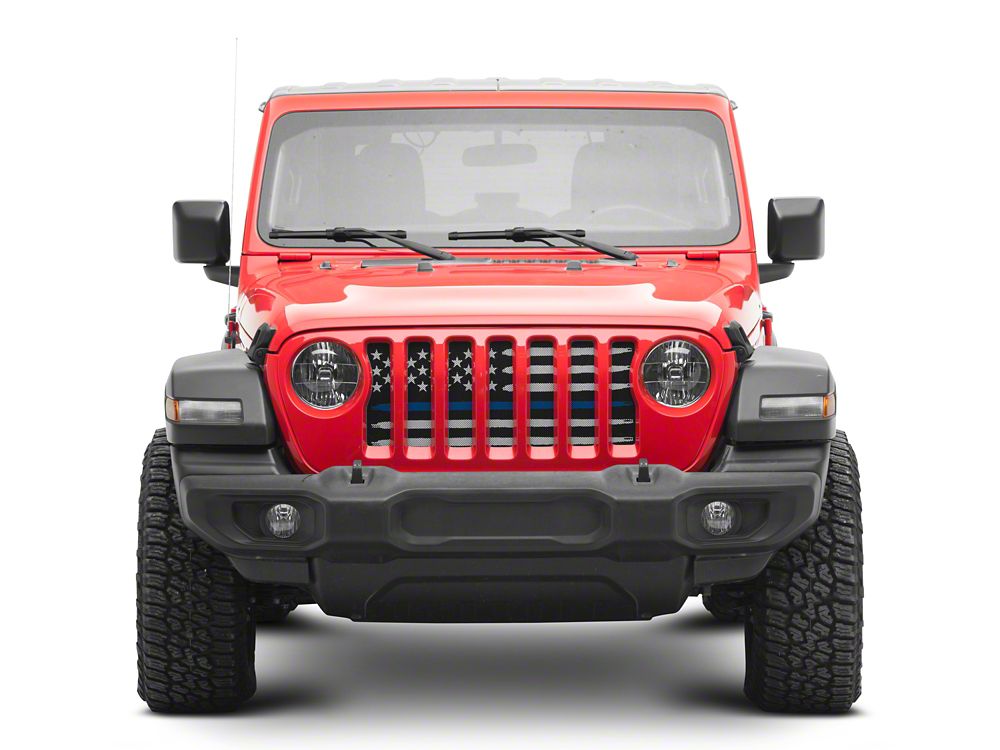 RedRock American Flag V2 Grille Insert; Blue and White (18-25 Jeep Wrangler JL, Excluding Rubicon 392)
