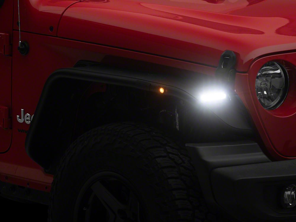 Jeep Licensed by RedRock Tubular Fender Flares with LED DRL and Marker Lights; Front (18-26 Jeep Wrangler JL)