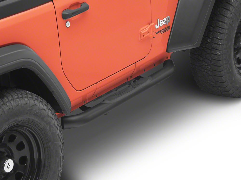 Jeep Licensed by RedRock 3-Inch Round Curved Side Step Bars; Textured Black (18-26 Jeep Wrangler JL 2-Door)