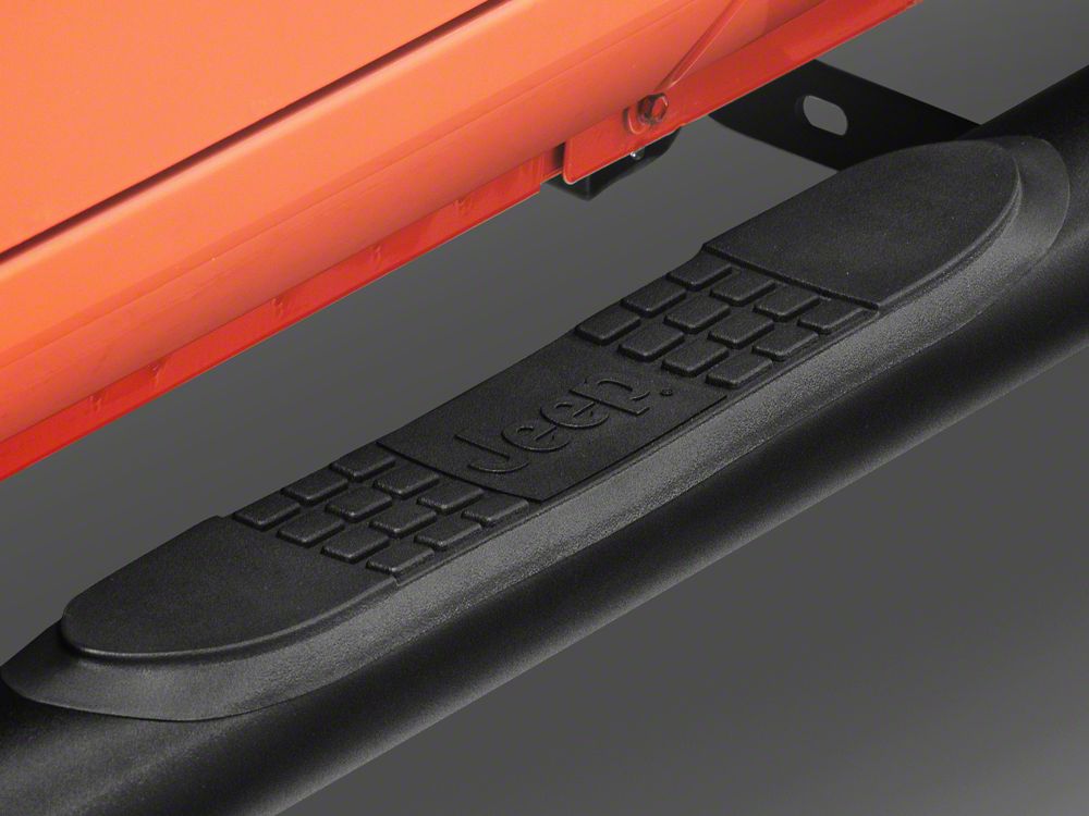 Jeep Licensed by RedRock 3-Inch Round Curved Side Step Bars; Textured Black (18-26 Jeep Wrangler JL 2-Door)