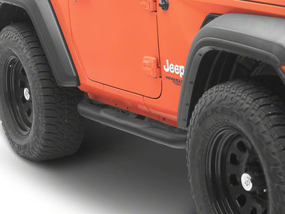 Jeep Licensed by RedRock 3-Inch Round Curved Side Step Bars; Textured Black (18-26 Jeep Wrangler JL 2-Door)