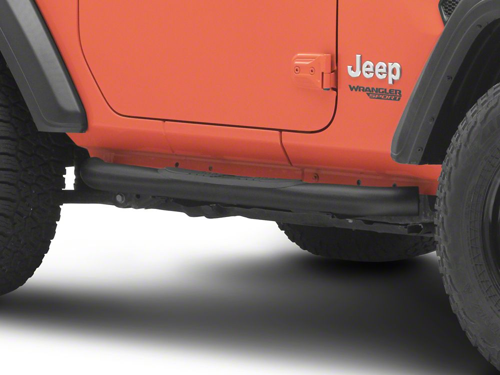 Jeep Licensed by RedRock 3-Inch Round Curved Side Step Bars; Textured Black (18-26 Jeep Wrangler JL 2-Door)