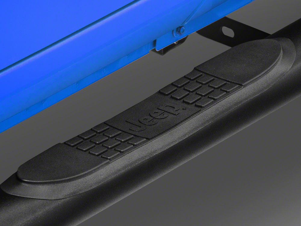 Jeep Licensed by RedRock 3-Inch Round Curved Side Step Bars; Textured Black (18-26 Jeep Wrangler JL 4-Door)