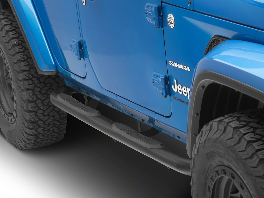 Jeep Licensed by RedRock 3-Inch Round Curved Side Step Bars; Textured Black (18-26 Jeep Wrangler JL 4-Door)