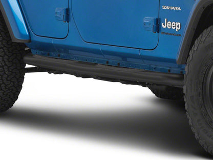 Jeep Licensed by RedRock 3-Inch Round Curved Side Step Bars; Textured Black (18-26 Jeep Wrangler JL 4-Door)