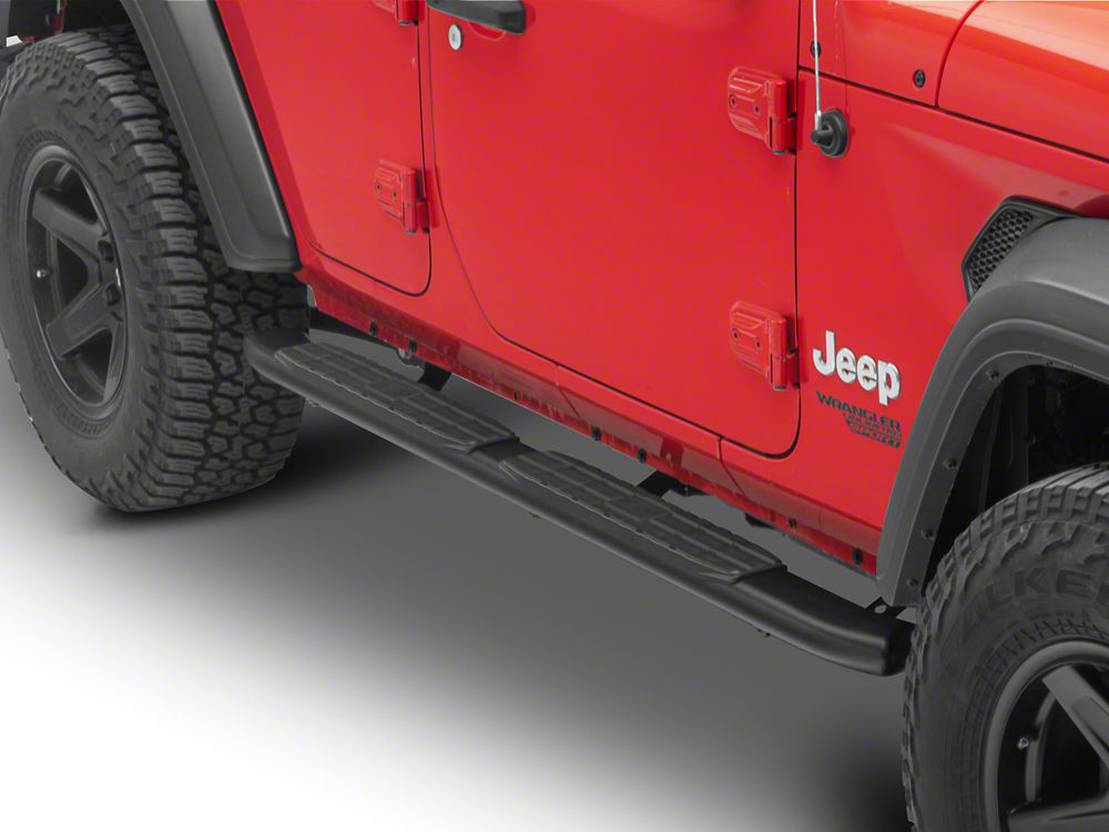 Jeep Licensed by RedRock Pinnacle Oval Bent End Side Step Bars; Textured Black (18-26 Jeep Wrangler JL 4-Door)