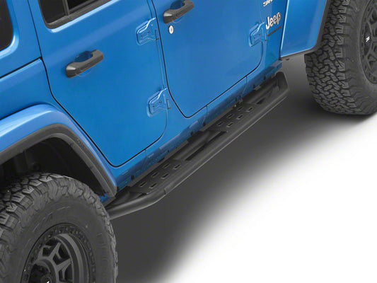 Jeep Licensed by RedRock Side Armor with Step Pads; Textured Black (18-26 Jeep Wrangler JL 4-Door)