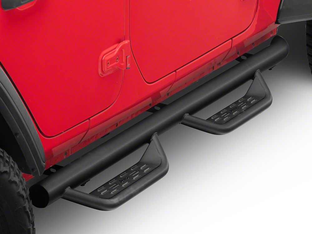 Jeep Licensed by RedRock Tubular Drop Side Step Bars; Fine Textured Black (18-26 Jeep Wrangler JL 4-Door)