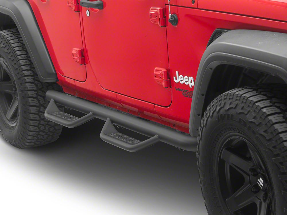 Jeep Licensed by RedRock Tubular Drop Side Step Bars; Fine Textured Black (18-26 Jeep Wrangler JL 4-Door)