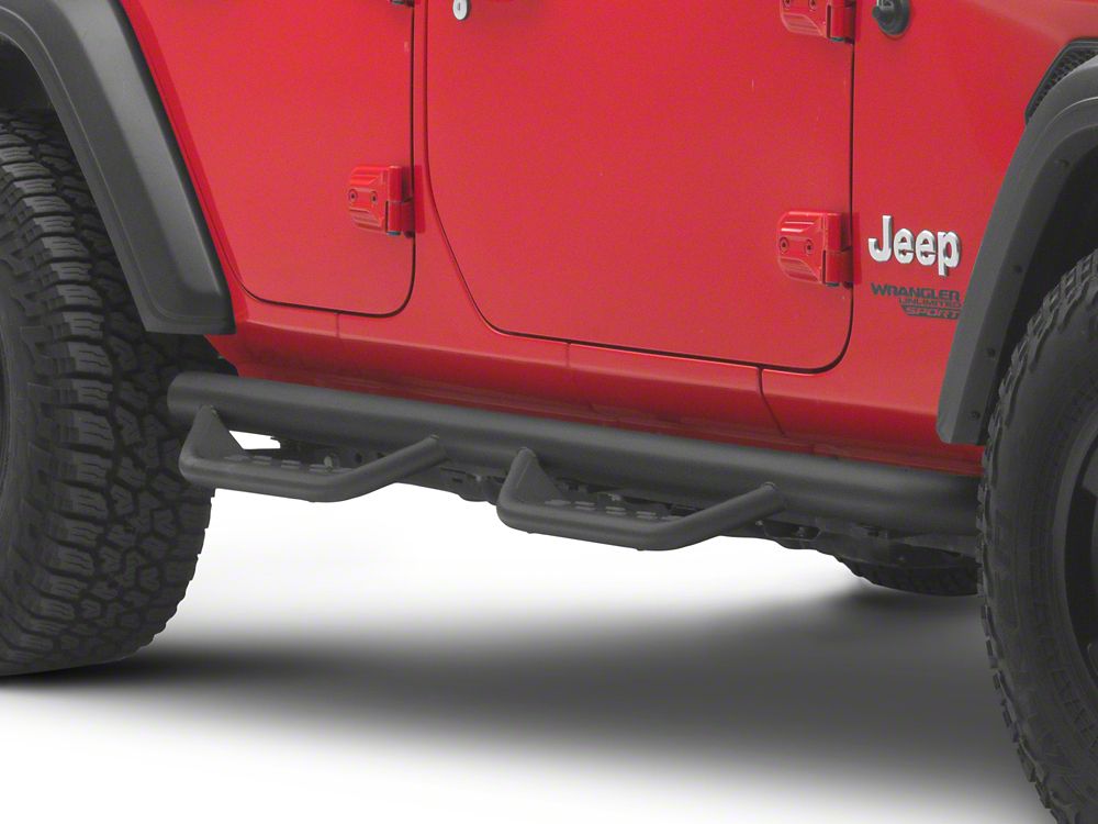 Jeep Licensed by RedRock Tubular Drop Side Step Bars; Fine Textured Black (18-26 Jeep Wrangler JL 4-Door)