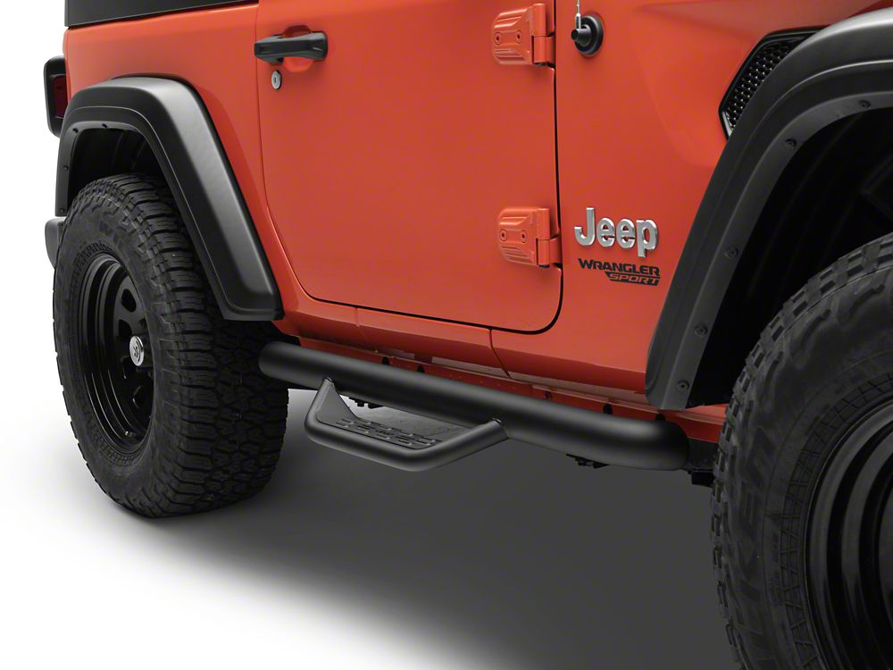 Jeep Licensed by RedRock Tubular Drop Side Step Bars; Fine Textured Black (18-26 Jeep Wrangler JL 2-Door)